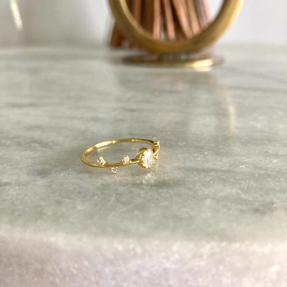 Leaflet Simulated Diamond and Accent Gold Band Ring - Picture 4 of 6